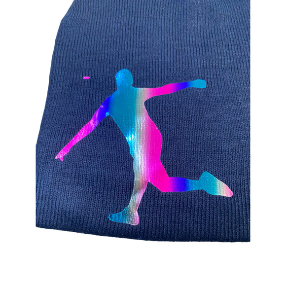 Disc Golf Affair Holographic Golfer Logo Knit Beanie Winter Disc Golf Hat Blue - Picture 3 of 3